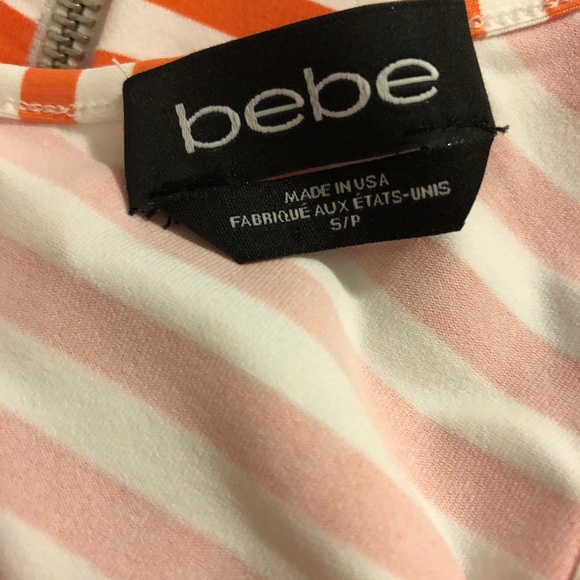 NWOT Bebe Orange & White Striped Peplum Dress - Picture 4 of 4